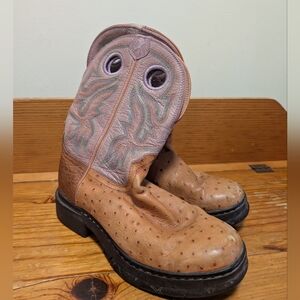 Twisted X Women’s Size 6M Western Boots Brown Leather Ostrich Print Round Toe